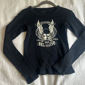 RARE Brandy Melville black waffle knit graphic long sleeve